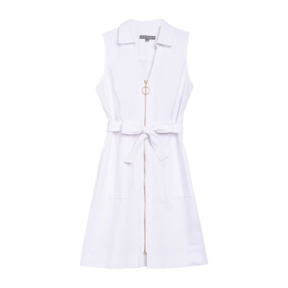 SHARAGANO NWT White Venice O-Ring Zip Up Sleeveless Shirt Dress 10P